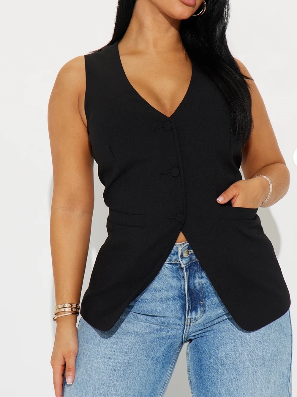 Black V-Neck Button Front Vest Top - Women